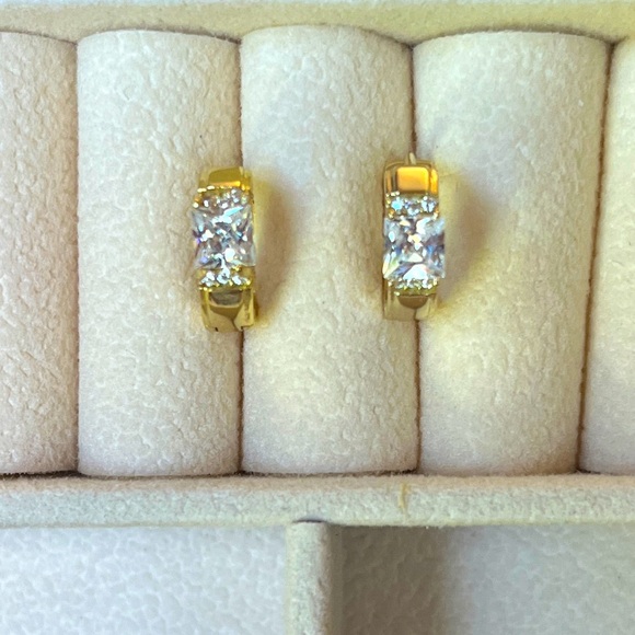 Jewelry - NWOT gold plated over silver cubic zirconia huggie hoop earrings
